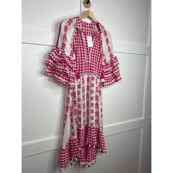 NWT Dodo Bar Or Eyelet Embroidered Tassel V-Neck Lola Mini Dress Fuchsia Pink - Picture 3 of 8